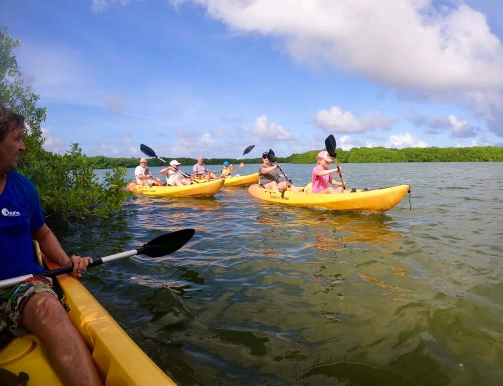People kayaking through the mangroves at Lac Bay Bonaire