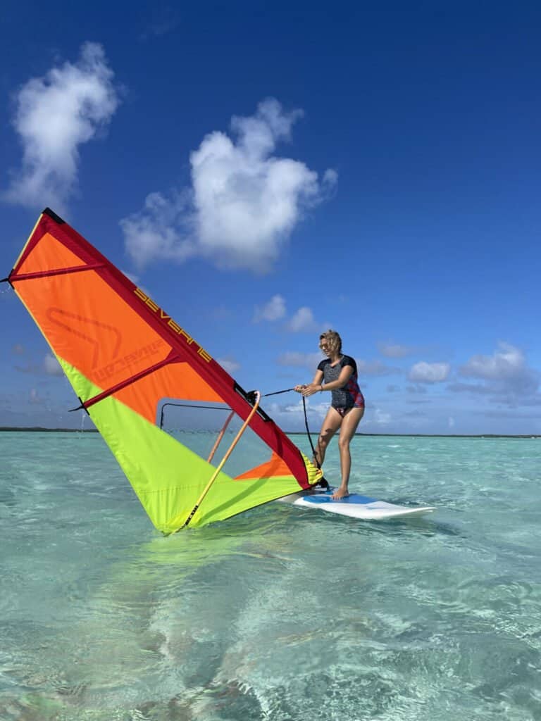 Windsurfer on turquoise water at Lac Bay Bonaire